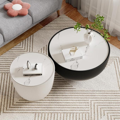 SSLine Bowl-Shape Coffee Table Set of 2 Modern Sintered Stone Top Nesting