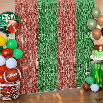 KatchOn, XtraLarge Wave Green and Brown Fringe Football Backdrop - 3.5x6.5 Feet, Pack of 2 | Football Party Decorations, Birthday Party Decorations, Safari Decorations, Jungle Party Decorations