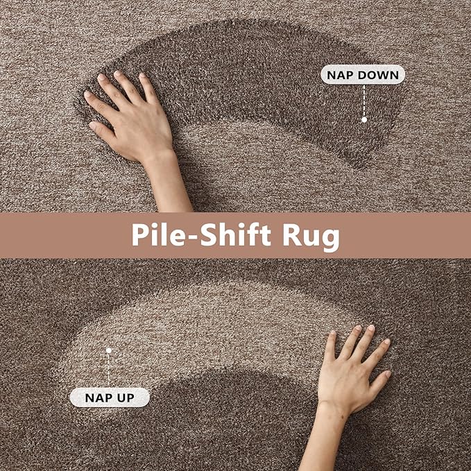 FinRèc Low Pile 5x7 Washable Area Rugs for Bedroom Living Room, Thin Rug Solid Color, Non-Slip Carpet Indoor for Home Decor (Brown/White)