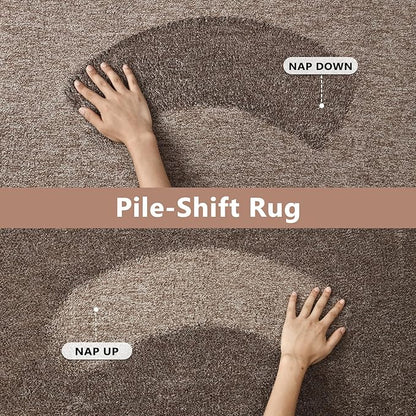 FinRèc Low Pile 5x7 Washable Area Rugs for Bedroom Living Room, Thin Rug Solid Color, Non-Slip Carpet Indoor for Home Decor (Brown/White)