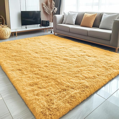 OLANLY 5x7 Machine Washable Large Area Rugs for Living Room, Bedroom, Soft Fluffy Shaggy Bedside Rug, Indoor Floor Carpet for Kids Girls and Boys, Dorms, Nursery, Home Decor Aesthetic, Mustard Yellow