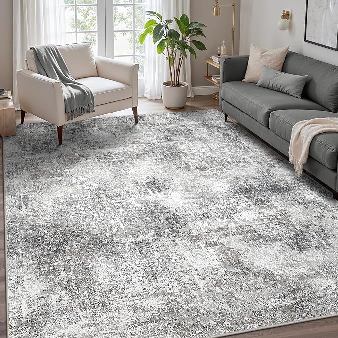GENIMO Washable Area Rugs for Living Room, 8x10 Modern Non Slip Rugs, Low Pile Lightweight Soft Print Rug for Bedroom, Dining Room, Home Office, Grey