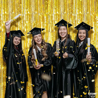 KatchOn, XtraLarge Gold Streamers Backdrop - 3.2x8 Feet, 2 Pcs | Gold Fringe Backdrop Curtain for Ramadan Decorations for Home, Casino, 50th Birthday Decoration | Graduation Decorations 2026