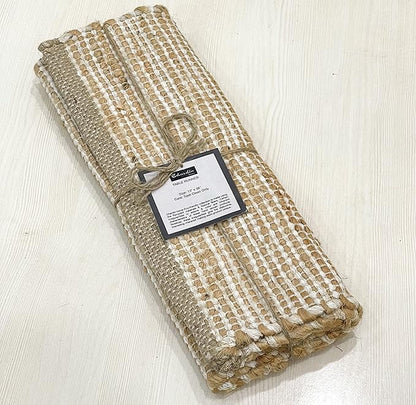Chardin home Natural Jute Table Runner 13x48 Inch – Vintage Boho Rustic Table Decor – Handwoven Table Runner in Natural Jute and Ivory – Farmhouse Dining or Console Table Accent