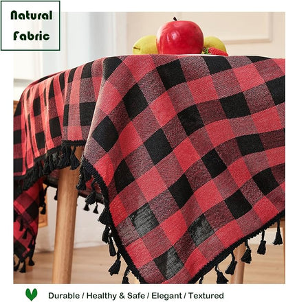 Buffalo Plaid Rectangular Tablecloth-Cotton Gingham Table Cloth for Kitchen Restaurant Farmhouse Christmas Holiday Decor (Rectangle/Oblong, 55x120,Red and Black)