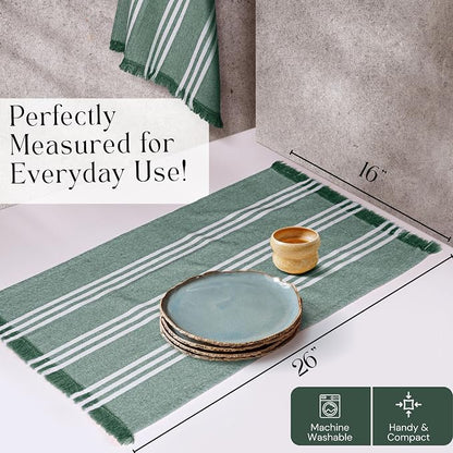 Stripe Kitchen Towels 12 Pack, 16x26 Inches, Cotton Dish Cloths, Absorbent Drying Rags, Reusable and Washable Tea Towels, Cleaning Cloths for Daily Kitchen Use - Forest Green