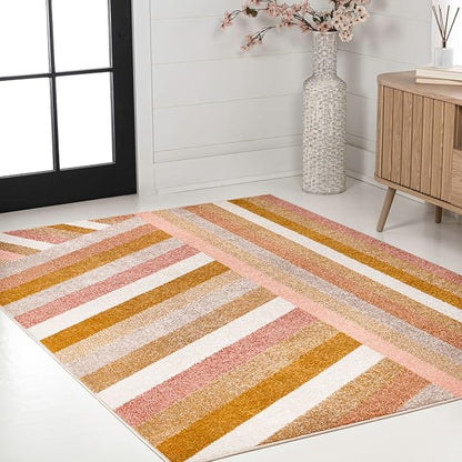 JONATHAN Y Retro Rainbow Stripe Indoor Area Rug 8x10, Red/Gold/Cream, Contemporary, Casual, Coastal, Easy-Cleaning for Living Room, Bedroom, Kitchen, Pet Friendly, Non-Shedding (DZC102C-8)