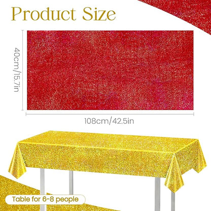 Christmas Table Cloth 40" x 108" Red, Green and Gold Holographic Laser Tablecloth Iridescence Shining Plastic Disposable Party Table Decoration For Holiday Event Birthday Party Decor Supplies