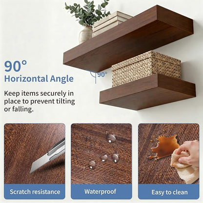 Floating Shelves for Wall, Bathroom Shelves Over Toilet, Wall Shelves & Book Shelf, Hanging Shelf, Modern Wooden Wall-Mounted Small Floating Shelves, 12x7x1.5 in (Walnut-Like, Set of 2)