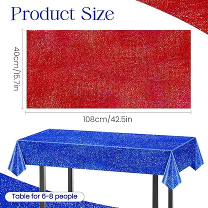 Sparkling Holographic Laser Tablecloth - Shimmering, Waterproof, Easy to Clean - Ideal for Bachelorette, Birthday, Wedding, and Anniversary Party Decorations (Dark Blue & Red & Silver, 3)