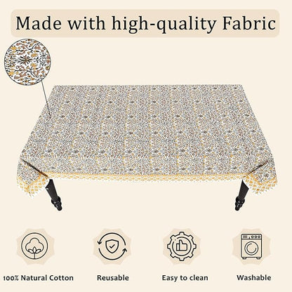 Ridhi Hand Block Print Goldenrod Yellow Rectangle Cotton Tablecloth 102" x 48" Reusable Table Cover Decorative Everyday Use for Dining, Farmhouse, Home Gift for Spring, Easter, Valentine