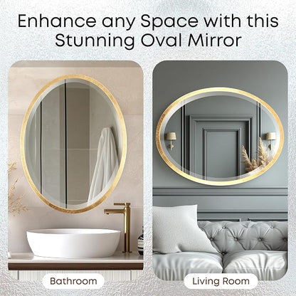OVALCREST - Oval Wooden Beveled Wall Mirror for Home Decor, Bathroom, Vanity, Bedroom, Living Room, Hallway - London Style (Gold Leaf) 29.1 x 23.1