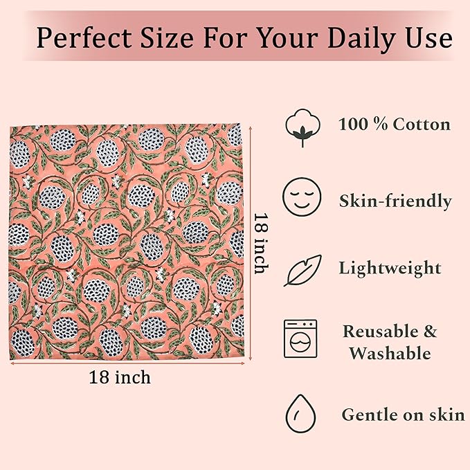 Napkins, Kitchen Towels, Table Decor, Table Linen, Cotton Cloth Border Napkins, Size 18"x 18", Hand Block Print Lunch, Dinner Napkins (Random Mix, Set of 8-18x18 Inch)