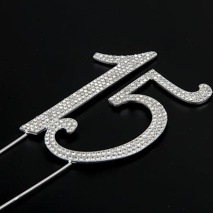 Bling Crystal Rhinestone 15 Birthday Cake Topper - Best Keepsake | 15th Party Decorations Silver