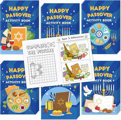 Passover Activity Books for Kids - 24Pcs Happy Passover Mini Games Coloring Book Set Bulk Mazes Word Search Word Scramble Games for Jewish Pesach Seder Holiday Party Classroom DIY Art Gifts Favors