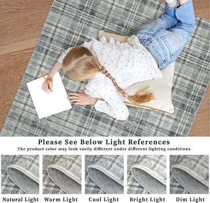 Washable Rugs 9 x 12 Rug for Living Room Soft Bedroom Rug Modern Plaid Large Area Rug Non Shedding Non Slip Throw Rugs Stain Resistant Carpet for Dining Room Nursery 9'x12' Greenish Grey