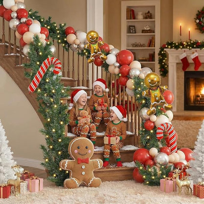 140PCS Christmas Balloon Arch Garland Kit with Red Nude White Silver Cane Gingerbread Man Balloons for Xmas Party Backdrop, Holiday Birthday Decorations, Winter or Snow Theme Baby Shower