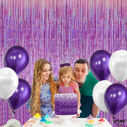 KatchOn, Iridescent Purple Fringe Curtain - 8x3.25 Feet, Pack of 2 | Purple Streamers for Mermaid Birthday Decorations | Purple Party Decorations | Valentine Decorations, Purple Birthday Decorations