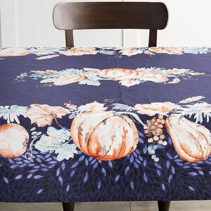 Maison d' Hermine Table Cloth Square Table 100% Cotton 60 x 60 Inches Fall Tablecloth Reusable Everyday Use for Thanksgiving Christmas Decorations Dining Farmhouse Party (Pumpkin Blues)