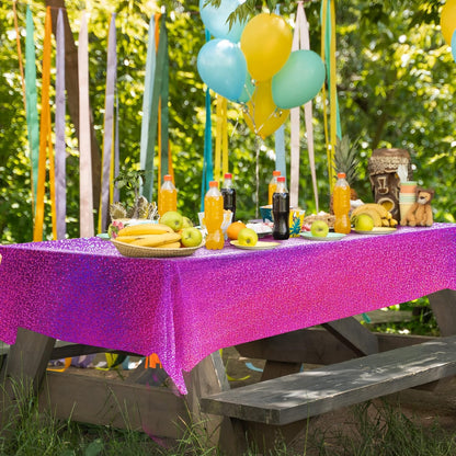 2 Pcs Fuchsia Red Holographic Plastic Tablecloths Laser Table Covers 40" x 108" Foil Disposable Table Cloths for Themed Birthday Party Wedding Christmas Holiday Party Decorations