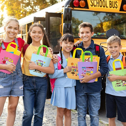 Back to School Coloring Goodie Bags for Kids - 24Pcs Welcome Back Bulk Color Your Own Gift Bags with Handle First Day of School Reusable Coloring Bag Non Woven Tote Bag for Classroom Party DIY Crafts