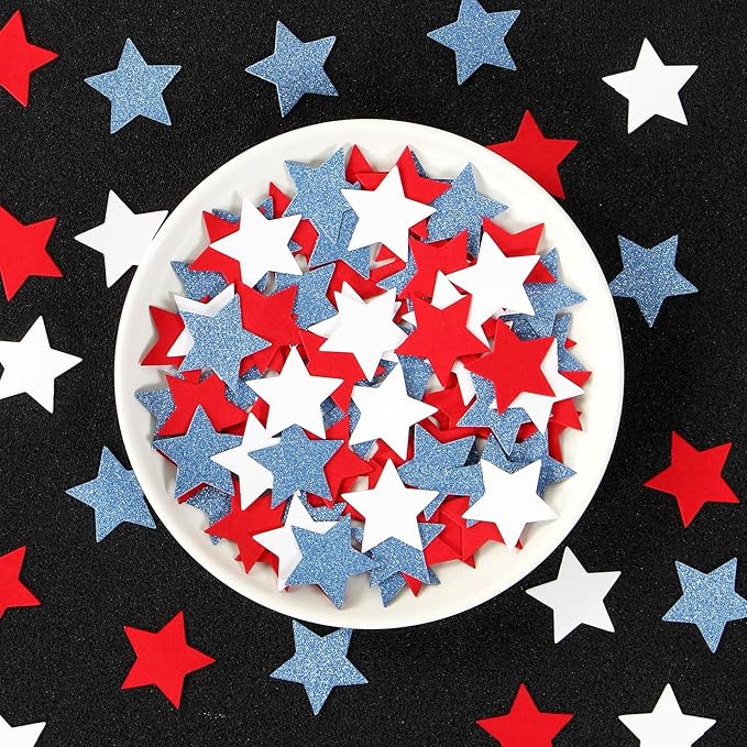 Red-White Blue Fourth-4th of-July Confetti - 300pcs Imemorial-Day Party-Decorations Graduation Star Confetti, USA Patriotic America Independence Men Boys Birthday Table Decor Lasting Surprise