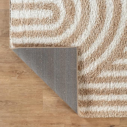 Rugshop Abstract Arch Shag Runner Rug Beige 2' 3" x 12' Great for Long Hallways, Open Entryways, or Galley Kitchens