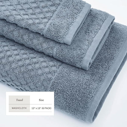 Great Bay Home Blue Washcloths - 100% Cotton 6 Pack 13x13 Washcloth Set - Absorbent, Durable, Quick-Dry Face Towels for Bathroom (Chambray Blue)