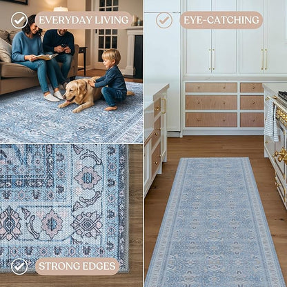 Fame Living Washable Area Rug. Modern Farmhouse. Vintage. Turkish. Bohemian. Distressed. Oriental. Traditional. Rugs for Living Room. Dining. Bedroom. Office. Entryway. Foyer. (866CBl, 2'5" x 6'5")