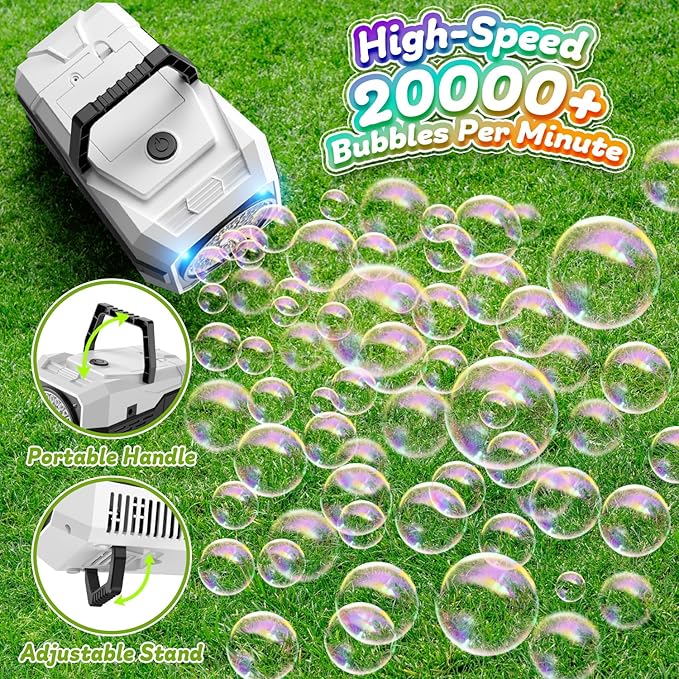 Bubble Machine for Children, Powered by USB Adapter or Battery, Suitable for Indoor & Outdoor Birthday Parties, Weddings & Outdoor Activities (2-Pack)