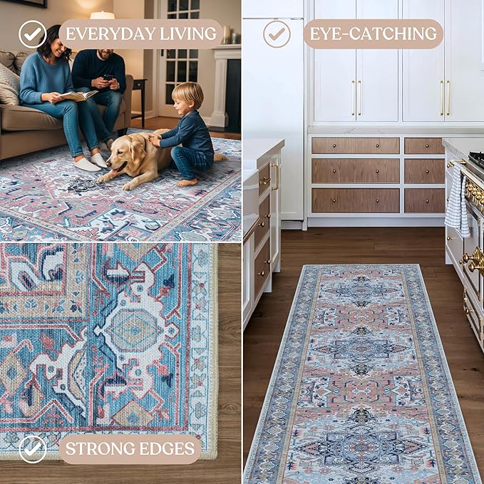Washable Area Rug. Modern Farmhouse. Vintage. Turkish. Bohemian. Distressed. Oriental. Traditional. Rugs for Living Room. Dining. Bedroom. Office. Entryway. Foyer. (861NT, 9' x 12')