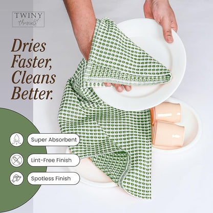 TWINY threads Circle Waffle Kitchen Towels 4 Pack, 16x26 Inches, 100% Cotton, Quick Drying, Absorbent, Soft, Reusable Wash Rags, Perfect for Drying Hands, Cooking, Baking, Daily Use, Mint Green