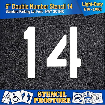 Pavement, Curb, and WheelStop Stencils - 6 inch Double Number Stencil - (14) - 6" x 6" x 1/16" (63 mil) - Light-Duty