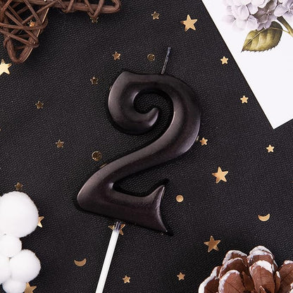 PHD CAKE 2.76 Inch Elegant Black 2 Number Birthday Candles, Black Number Candles, Cake Number Candles, Party Celebration