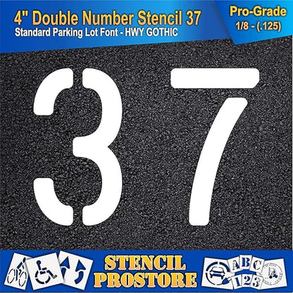Pavement, Curb, and WheelStop Stencils - 4 inch Double Number Stencil - (37) - 4" x 5.5" x 1/8" (128 mil) - Pro-Grade