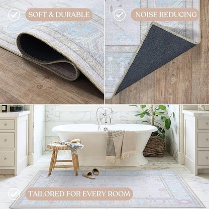 Fame Living Pink Oushak Rug, Modern, Vintage, Turkish, Eclectic, Floral, Pastel, Washable, Large Area Rugs for Living Room, Dining, Bedroom, Girls, Boys, 7'5"x9'8"