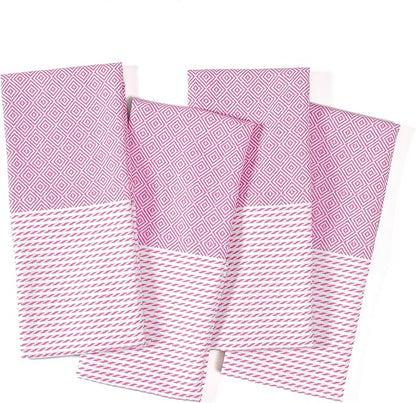 TWINY threads Kitchen Towel Diamond Weave, 4 Pack, Premium Large 100% Cotton Kitchen Linen Set, Absorbent Quick Drying Dish Rags for Drying Dishes, Multi Purpose Washable Towel, 18"x26", Rose Pink