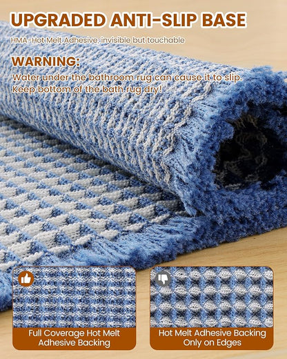 Smiry Waffle Bath Mat 30x18, Extra Soft Absorbent Bathroom Rugs, Non Slip Machine Washable Quick Dry Bath Rugs for Bathroom Floor, Tub, Shower, Home Decor Accessories, Blue & Cream