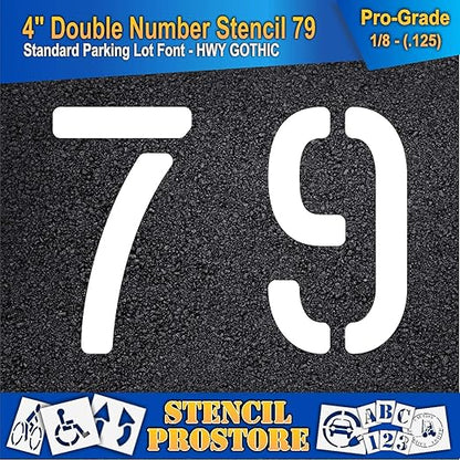 Pavement, Curb, and WheelStop Stencils - 4 inch Double Number Stencil - (79) - 4" x 5.5" x 1/8" (128 mil) - Pro-Grade