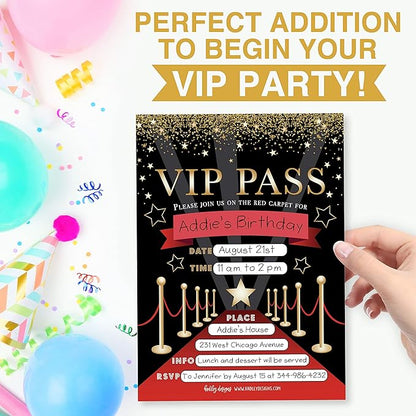 Hadley Designs Kids Birthday Invitations For Boys and Girls VIP Theme - 25 Movie Birthday Party Invitations For Boys, VIP Invites For Girls, Cute Popcorn Party Supplies, Made In USA