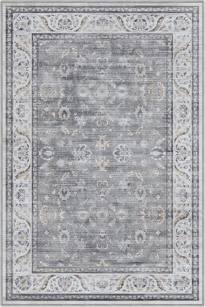 LUMI 5x8 Washable Area Rug for Living Room, Ultra Soft Traditional Vintage Rugs Non Slip with Rubber Backing, Low Profile, High Traffic, Stain Resistant Carpets, Ideal for Bedroom, Dining Room