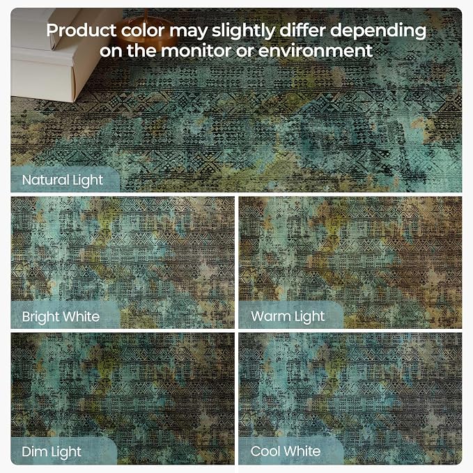 Kokia Abstract 9x12 Area Rugs Living Room Washable Dark Green Low Pile Non-Slip Indoor Decor Carpet Foldable Stain Resistant Ombre Rugs Bedroom Dining Room, Oslo Moss