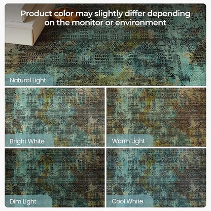Kokia Abstract 9x12 Area Rugs Living Room Washable Dark Green Low Pile Non-Slip Indoor Decor Carpet Foldable Stain Resistant Ombre Rugs Bedroom Dining Room, Oslo Moss