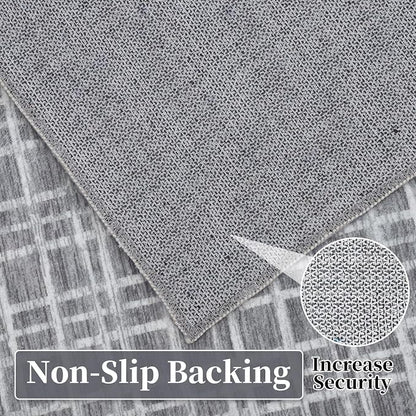 Washable Rug 6 x 9 Area Rug for Living Room Modern Large Area Rug for Bedroom Farmhouse Grid Non Slip Throw Rugs Soft Faux Wool Low Pile Stain Resistant Carpet for Dining Room 6'x9' Grey