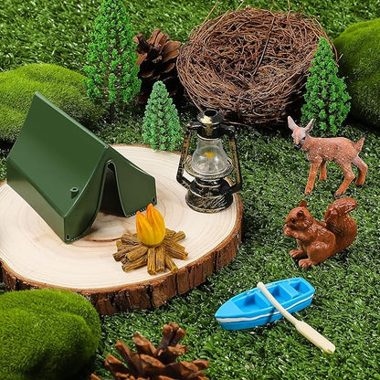 Yookeer 11 Pcs Camping Cake Topper Fireside Camp Decor Set Fireside Camp Christmas Topper Camping Themed Decoration for Forest Theme Birthday Party Supplies(Fresh Style)