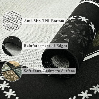 Tepook 4x6 Area Rugs for Living Room, Modern Large Geometric Rug for Bedroom, Washable Patchwork Rug Indoor Non Slip Throw Carpets for Dining Room Office Farmhouse Home Decor, Black