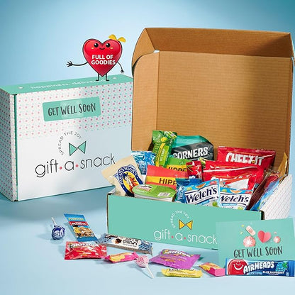 Gift A Snack - Get Well Soon Snack Box Variety Pack Care Package + Greeting Card (45 Count) Feel Better Sweet Treats Gift Basket, Candies Chips Crackers Bars - Cravy Food Assortments & Variety Gifts