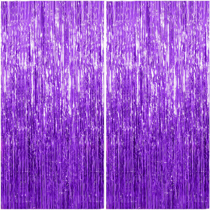 2 Pack Foil Curtain Backdrop Purple Metallic Tinsel Foil Fringe Curtains Photo Booth Props for Birthday Wedding Engagement Baby Shower Bachelorette Christmas Holiday Celebration Party Decorations