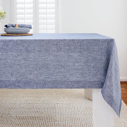 Solino Home Linen Tablecloth 60 x 108 Inch - 100% Pure Linen Chambray Indigo Table Cloth for Rectangle Tables - Athena, Machine Washable Tablecloth for Spring, Easter