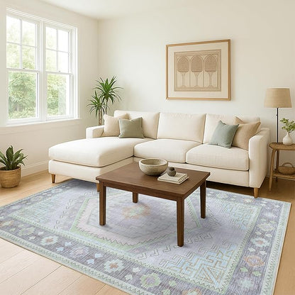 Fame Living Washable Area Rug. Modern Farmhouse. Vintage. Turkish. Bohemian. Distressed. Oriental. Traditional. Rugs for Living Room. Dining. Bedroom. Office. Entryway. Foyer. (856GrnCrm, 2'5" x 4'9")
